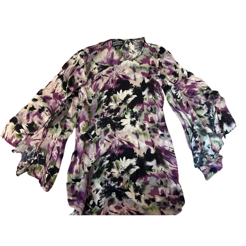 Angie Womens Medium Floral Bell Sleeve Top Peasant Whimsigoth Purple Black